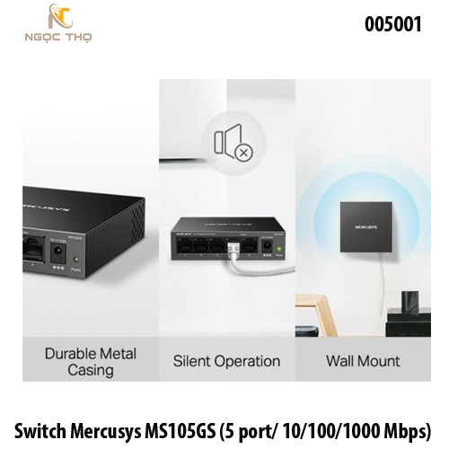 Chia mạng Mercusys MS105GS (5 poSwitch Chia Mạng Mercusys MS105GS – 5 Cổng Gigabit 10/100/1000 Mbps – Vỏ Kim Loại