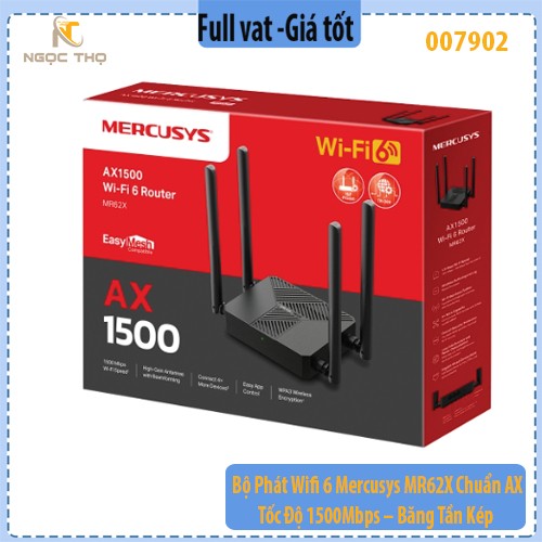 Bộ Phát Wifi 6 Mercusys MR62X – Chuẩn AX – Tốc Độ 1500Mbps – Băng Tần Kép – Hàng Chính Hãng – Full VAT