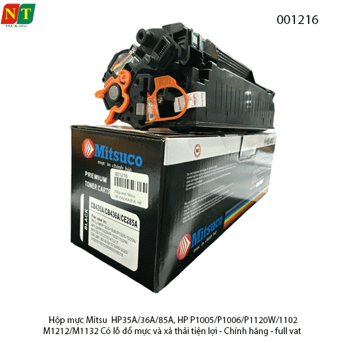 Hộp Mực Mitsuco 35A – Tương Thích HP CB435A/CB436A/CE285A/325 – Dùng Cho HP P1005/P1006/P1102/M1212/M1132 – Có Lỗ Đổ Mực
