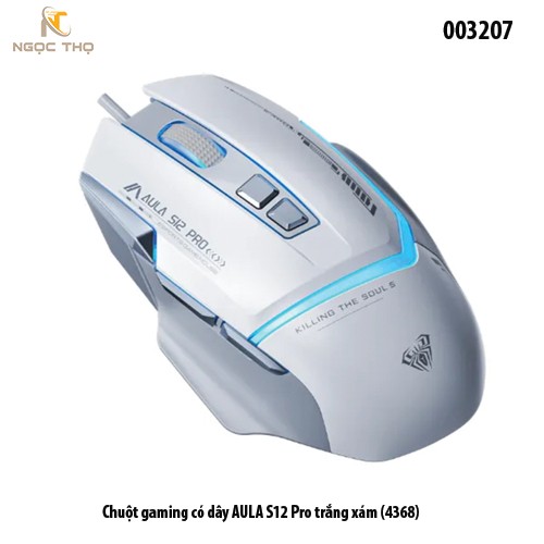 Chuột Gaming Có Dây AULA S12 Pro Trắng Xám (4368) – LED RGB – DPI 12800 – Chính Hãng – Full VAT