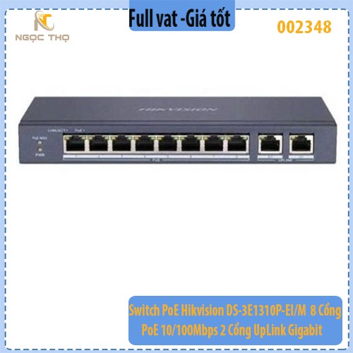 Switch PoE Hikvision DS-3E1310P-EI/M – 8 Cổng PoE 10/100Mbps + 2 Cổng UpLink Gigabit – Quản Lý Cloud, Công Suất 60W