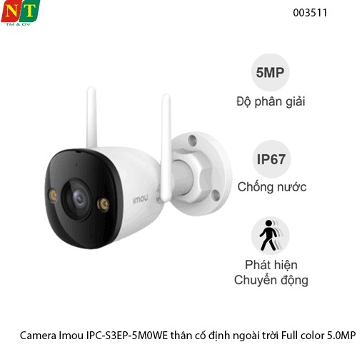 Camera WiFi Ngoài Trời iMOU IPC-S3EP-5M0WE (Bullet 3 5MP) – Full Color – Đàm Thoại 2 Chiều - hàng chính hãng - full vat