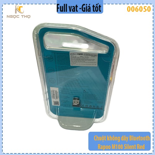 Chuột không dây Bluetooth Rapoo M100 Silent Red – 2.4GHz + Bluetooth 4.0 – Silent Click – Hàng chính hãng – Full VAT