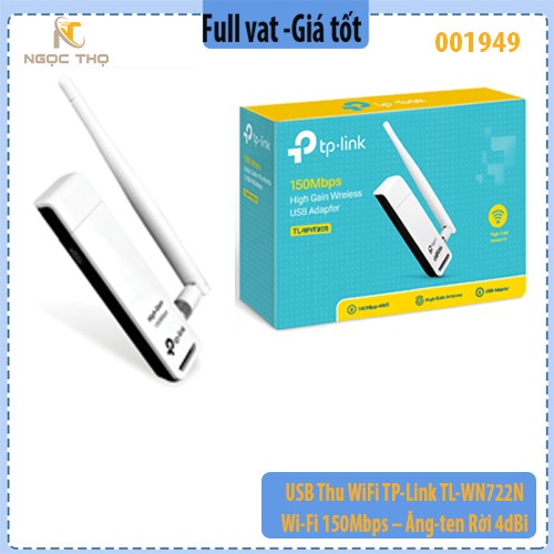 USB Thu WiFi TP-Link TL- WN722N – Wi-Fi 150Mbps – Ăng-ten Rời 4dBi – Hàng Chính Hãng – Full VAT – Bảo Hành 24 Tháng