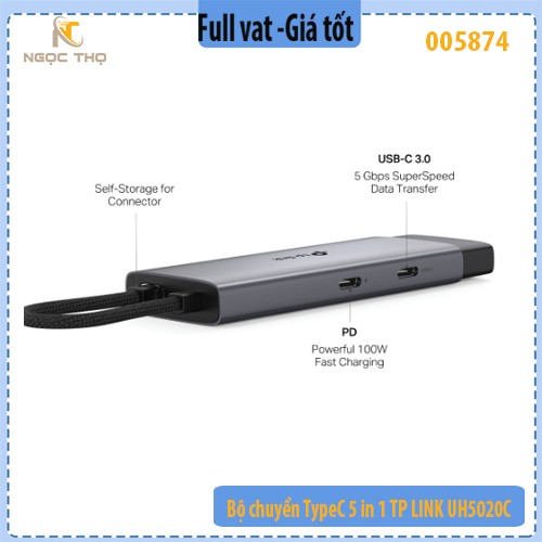 Bộ chuyển Type-C 5-in-1 TP-LINK UH5020C – HDMI 4K@60Hz | PD 100W | 2×USB-A 3.0 | USB-C 3.0 – Hàng chính hãng – Full VAT