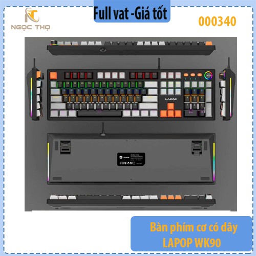 Bàn phím cơ có dây LAPOP WK90 – 104 phím, Brown Switch, 17 hiệu ứng RGB, Nút xoay âm lượng – Chính hãng – Full VAT