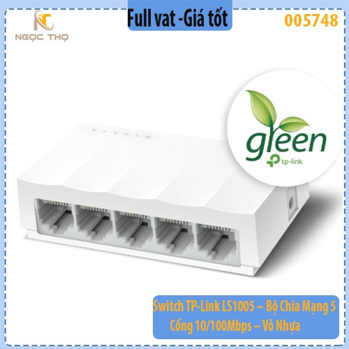Switch TP-Link LS1005 – Bộ chia mạng 5 cổng 10/100Mbps - Vỏ nhựa | Plug & Play | Nhỏ gọn | Hàng chính hãng | BH 24 tháng