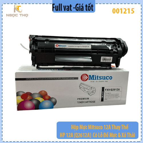 Hộp Mực Mitsuco 12A – Model 12A / 303 / FX9 – Dùng Cho HP 1010 / 1012 Có Lỗ Đổ Mực & Xả Thải – Chính Hiệu – Full VAT