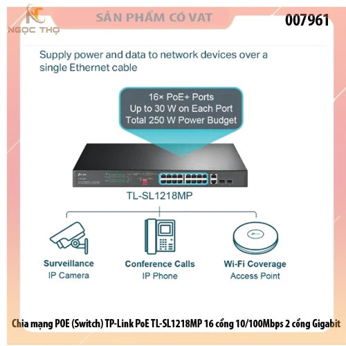 Chia mạng POE TP-Link TL-SL1218MP 16 cổng 10/100Mbps (Switch) | Switch POE TL-SL1218MP chính hãng giá rẻ