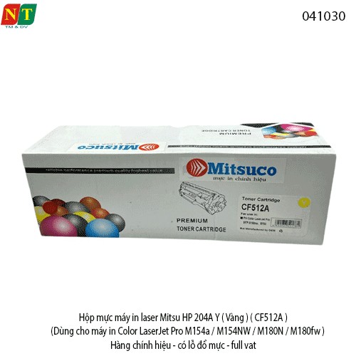 Hộp mực laser Mitsuco HP 204A Y (Vàng) – CF512A – dùng cho M154a / M154nw / M180n / M181fw – Chính hiệu – Full VAT