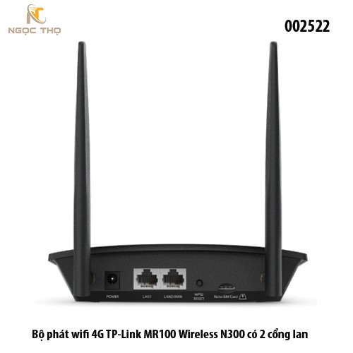 Bộ Phát WiFi 4G LTE TP-Link TL-MR100 – Router WiFi 300Mbps – Khe Cắm SIM 3G/4G – 2 Ăng-ten Ngoài – Hỗ Trợ 32 Thiết Bị
