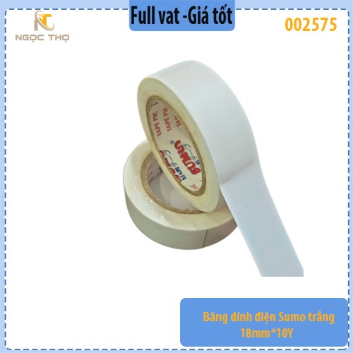 Băng dính điện Sumo trắng 18mm x 10Y – Chống cháy lan cấp A – Hàng chính hiệu – Full VAT