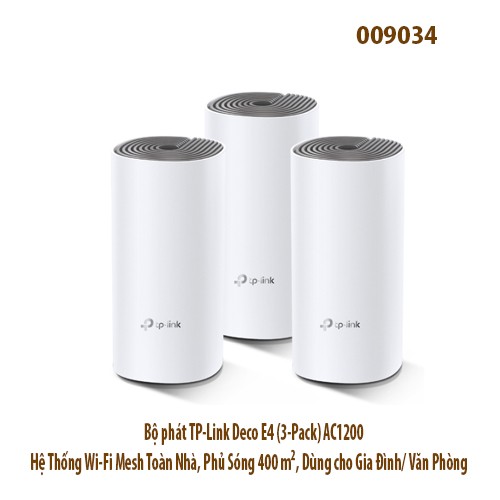 Bộ phát TP‑Link Deco E4 (3‑Pack) AC1200 – Hệ Thống Wi‑Fi Mesh Toàn Nhà, Phủ Sóng 400 m², Dùng cho Gia Đình/ Văn Phòng