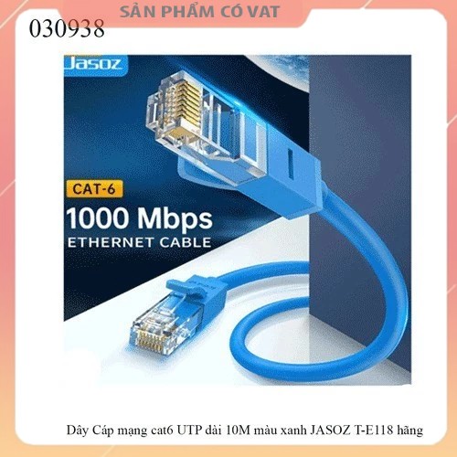 Dây Cáp mạng cat6 UTP dài 10M màu xanh JASOZ T-E118 hãng