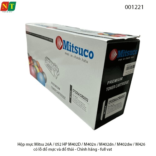 Hộp mực Mitsuco CF226A / CRG-052 – Chính hiệu – Dùng cho HP M402/M426 & Canon LBP 214dw – Có lỗ đổ mực - Full VAT