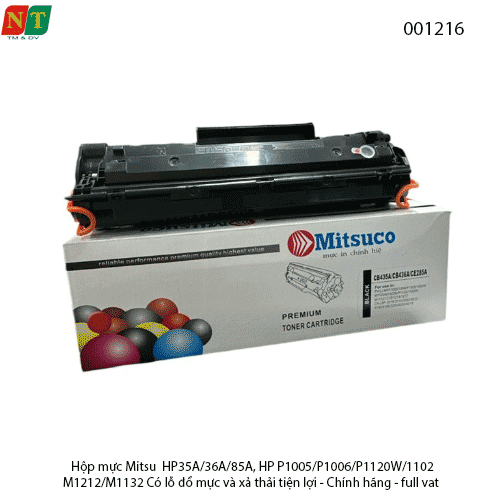 Hộp Mực Mitsuco 35A – Tương Thích HP CB435A/CB436A/CE285A/325 – Dùng Cho HP P1005/P1006/P1102/M1212/M1132 – Có Lỗ Đổ Mực