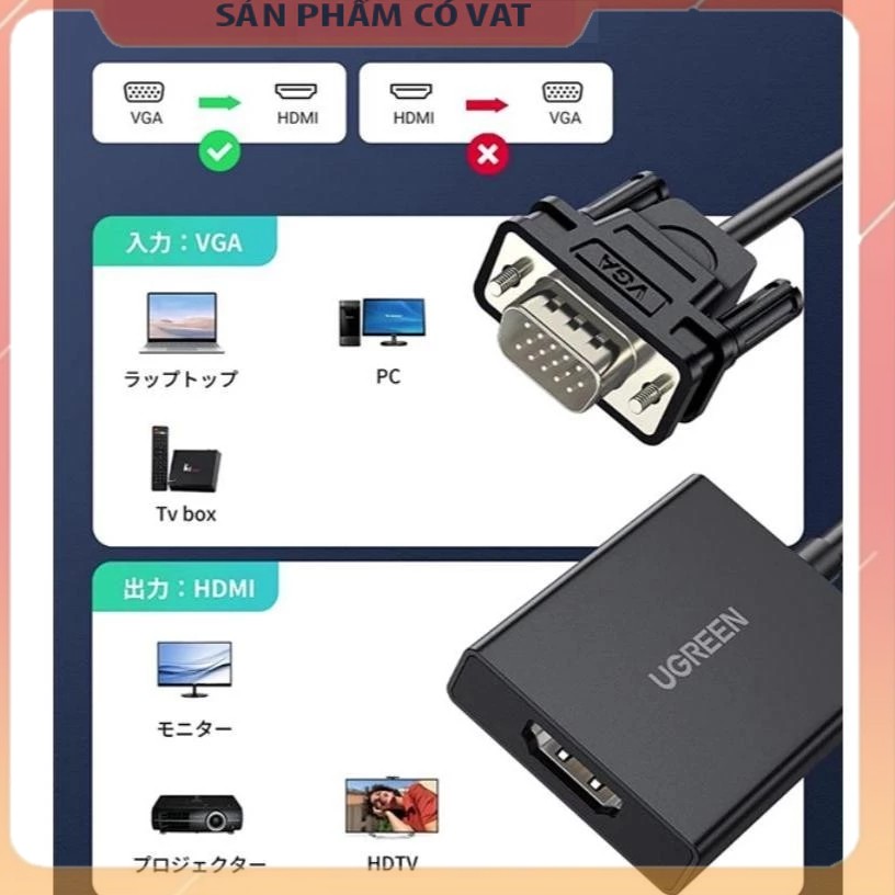 Cáp chuyển đổi VGA sang HDMI+Audio 1080P@60Hz Ugreen 50945 cao cấp