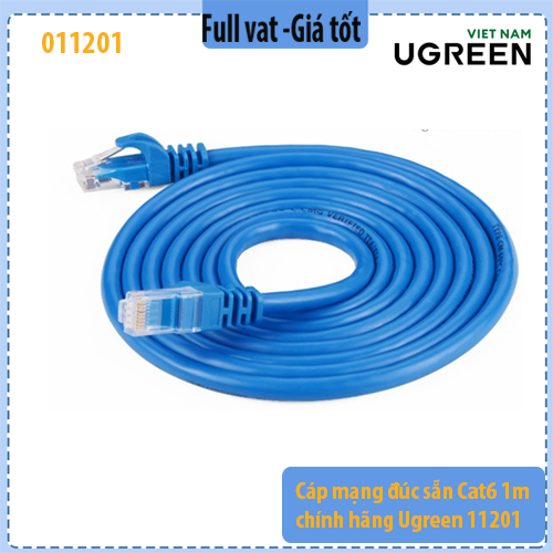Cáp mạng LAN CAT6 UGREEN 11201 dài 1m – Dây mạng RJ45 đúc sẵn – Hỗ trợ 10/100/1000Mbps (Gigabit) – UTP 26AWG – Vỏ PVC – Màu xanh