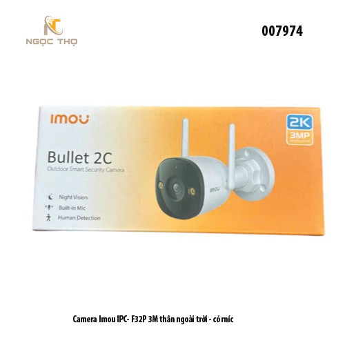 Camera Wi-Fi ngoài trời IMOU IPC-F32P (Bullet 2C 3MP) – 3MP 1296p, IR 30m, AI phát hiện người, IP67 – Chính hãng