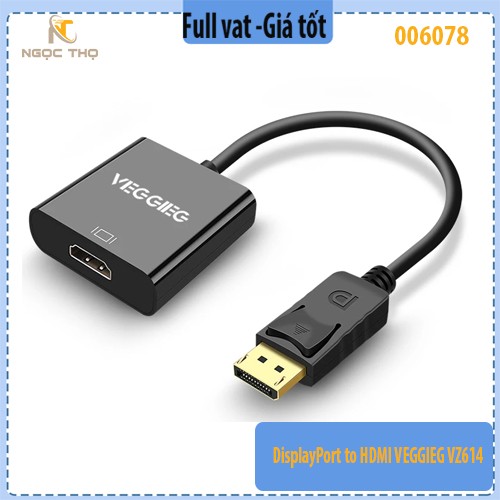 Bộ Chuyển Đổi DisplayPort Sang HDMI Veggieg VZ614 – Hỗ Trợ Full HD 1080p@60Hz – Hàng Chính Hãng – Full VAT