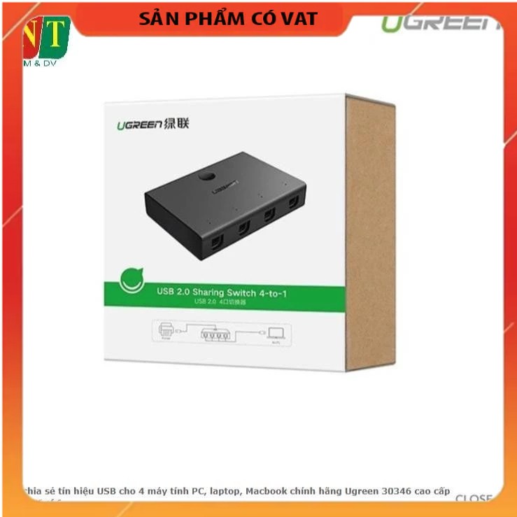 Bộ chia USB máy in 4 vào 1 Ugreen 30346 – 4 máy tính dùng chung 1 máy in – USB 2.0 – chính hãng – full VAT