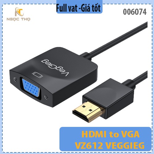 Bộ Chuyển HDMI to VGA VZ612 VEGGIEG – Hỗ Trợ Full HD 1080p – Không Hỗ Trợ Âm Thanh – Dùng Cho Laptop, PC, TV Box...
