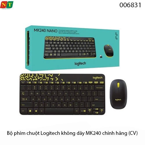 Bộ Phím Chuột Logitech MK240 Không Dây – Đen lục nhạt - Thiết Kế Nhỏ Gọn – Chính Hãng – Full VAT