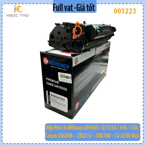 Hộp Mực In Mitsuco Q5949A / Q7553A / 49A / 53A / Canon CRG308 – CRG315 – CRG708 – Có Lỗ Đổ Mực – Bản In Đậm Nét