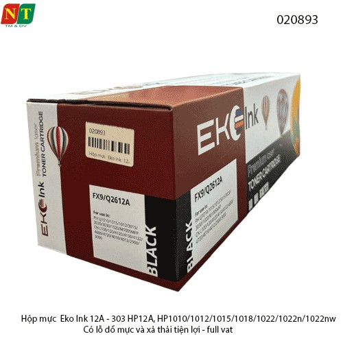 Hộp mực Eco Ink 12A (Q2612A) / Canon CRG303 – 1010 / 1012 / 1015 / 1018 / 1020 / 1022  Có lỗ đổ mực & xả thải – Full VAT