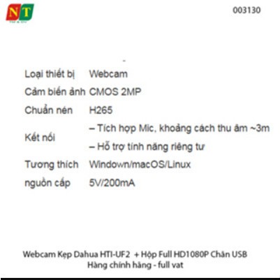 Webcam Kẹp Dahua HTI-UF2 – Full HD 1080P – Cắm Cổng USB – Chính Hãng – Full VAT