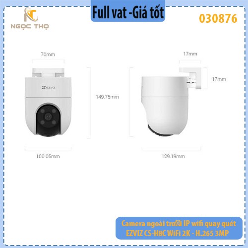 Camera WiFi Ngoài Trời EZVIZ CS-H8C 3MP – Quay Quét 360° | Có Màu Ban Đêm | Đàm Thoại 2 Chiều | Còi Báo Động - chính hãn