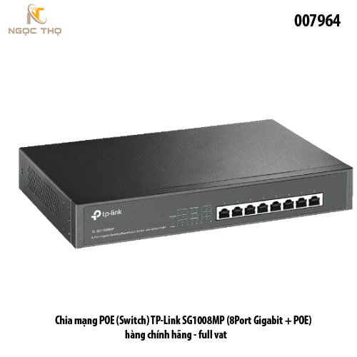 Switch PoE TP-Link SG1008MP – Chia mạng Poe - 8 cổng Gigabit PoE+ | Tổng công suất 126W | Vỏ kim loại – Chính hãng