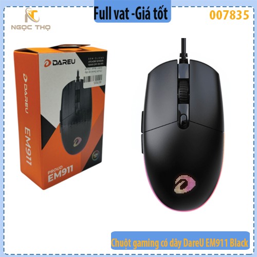 Chuột Gaming Có Dây DareU EM911 Black – 6000 DPI – LED RGB – 6 Nút – Hàng Chính Hãng – Full VAT