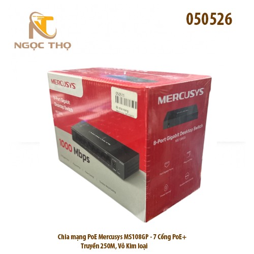 Switch PoE Mercusys MS108GP – Chia mạng Poe 7 cổng PoE+ | 1 cổng uplink | Gigabit | Truyền 250m (Extend) | Vỏ kim loại