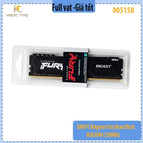 RAM PC Kingston Fury Beast Black 8GB DDR4 3200MHz (KF432C16BB/8) – Chính Hãng – Full VAT – Bảo Hành 36 Tháng