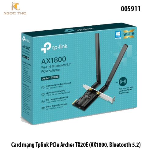 Card mạng PCIe TP-Link Archer TX20E – Wi-Fi 6 AX1800 + Bluetooth 5.2 - 2 ăng-ten High-Gain • Chính hãng • Full VAT