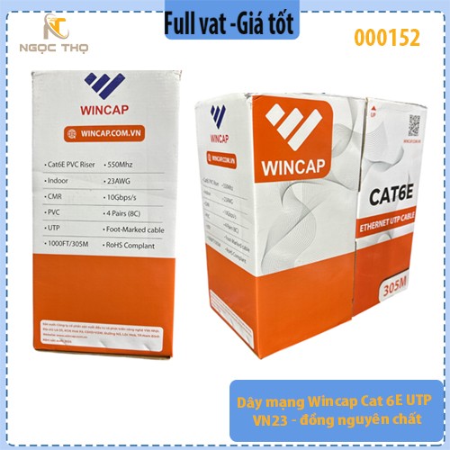 Dây Mạng Wincap Cat 6E UTP VN23 – Đồng Nguyên Chất – 305M – Màu Xanh – Chính Hãng - ( giá tính theo cuộn = 305m