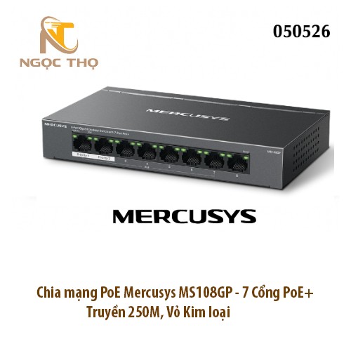 Switch PoE Mercusys MS108GP – Chia mạng Poe 7 cổng PoE+ | 1 cổng uplink | Gigabit | Truyền 250m (Extend) | Vỏ kim loại