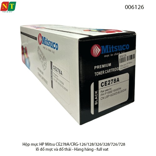 Hộp mực Mitsuco CE278A (78A) – tương thích CRG-126/128/326/328/726/728 –  Có lỗ đổ mực - chính hiệu - full vat