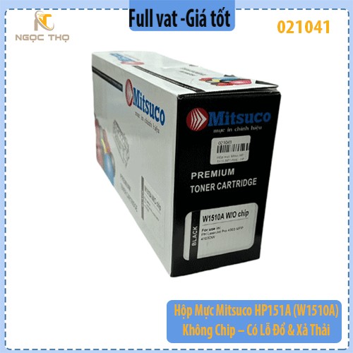 Hộp Mực Mitsuco HP151A (W1510A) – Không Chip – Có Lỗ Đổ & Xả Thải – Dùng Cho HP Pro 4003 / 4103 – Bản In Đậm Nét