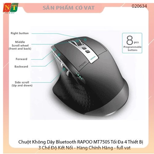 Chuột Không Dây Bluetooth RAPOO MT750S Tối Đa 4 Thiết Bị 3 Chế Độ Kết Nối - Hàng Chính Hãng