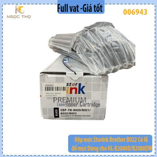Hộp mực Starink Brother B022 – Có lỗ đổ mực – Dùng cho HL-B2000D/B2080DW… – Full VAT
