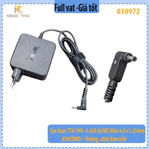 Sạc Asus TTA 19V–3.42A (65W) – Đầu 4.0×1.35mm – AS65DWA – Vuông, chân kim nhỏ – Hàng chính hiệu – Full VAT