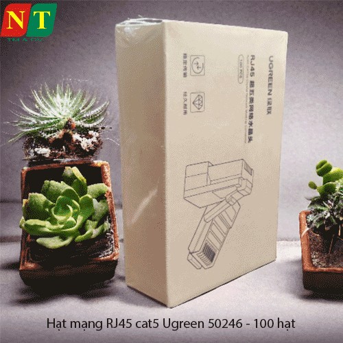 Hạt mạng RJ45 Cat5e UGREEN 50246 – chân đồng mạ vàng 24K, nhựa trong dẻo – Túi 100 cái – Chính hãng – Full Vat