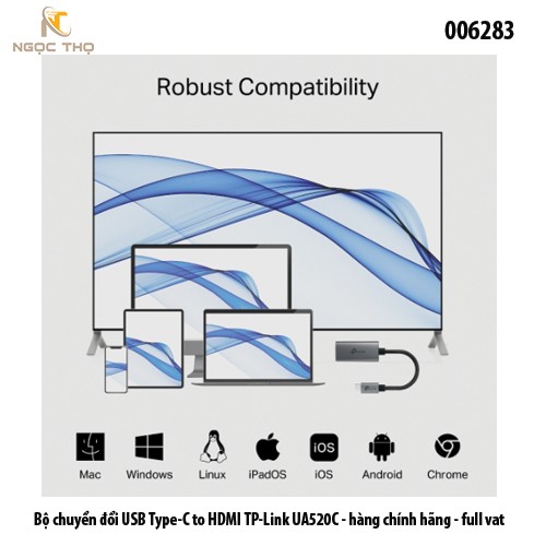 Bộ chuyển đổi USB Type-C sang HDMI TP-Link UA520C – Hỗ trợ 4K@60Hz – Plug & Play – Chính hãng Full VAT
