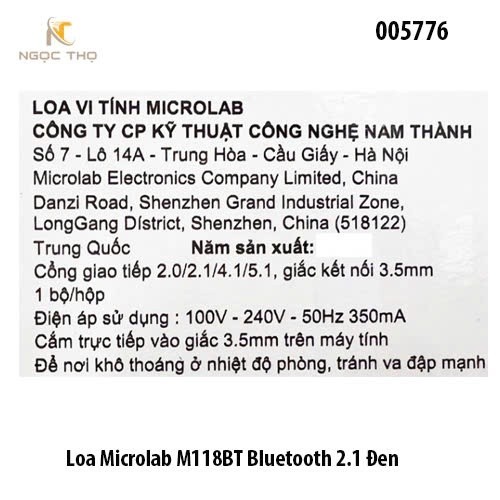 Loa Microlab M118BT Bluetooth 2.1 – công suất 40W – âm trầm mạnh mẽ – chính hãng – full VAT