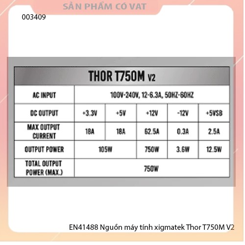 Nguồn máy tính xigmatek EN41488  Thor T750M V2 (750W, Modular, 80Plus Bronze) dây cắm rời - Chính hãng