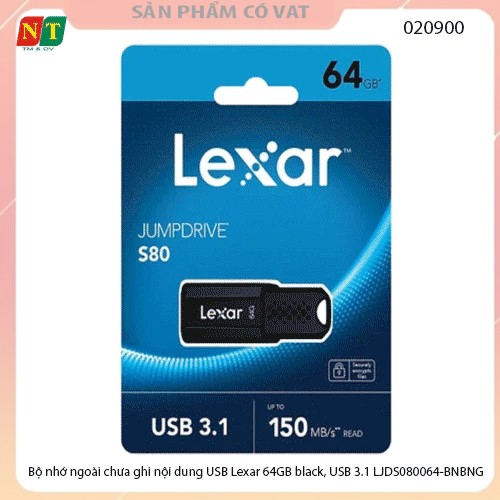 Bộ nhớ ngoài chưa ghi nội dung USB Lexar 64GB black, USB 3.1 LJDS080064-BNBNG - Hàng chính hãng - full vat