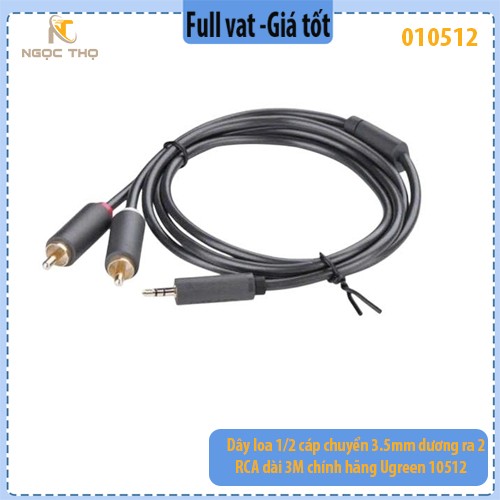 Dây Loa 1/2 Cáp Chuyển 3.5mm Dương Ra 2 RCA Dài 3M – Ugreen 10512 – Hàng Chính Hãng – Full VAT