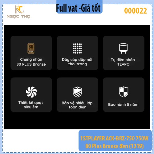 Nguồn Máy Tính FIRST PLAYER ACK-BRZ-750 750W (80 Plus Bronze) – Đen – Chính hãng – Full VAT